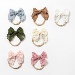 New Fable Nylon Headbands Girls Lace Hair Bow Headband Baby Lace Embroidery Elastic Hairband Clips Pins