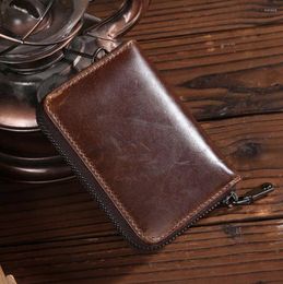 Card Holders Genuine Leather Men's Holder Classic Wallet With Coin Purse Cash Pocket Brown Top Grain Cow