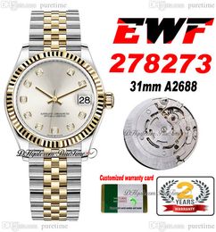 EWF 31mm 278273 ETA A2688 Automatic Ladies Watch Two Tone Yellow Gold Silver Diamond Dial JubileeSteel Bracelet Super Edition Womens Same Series Card Puretime B2