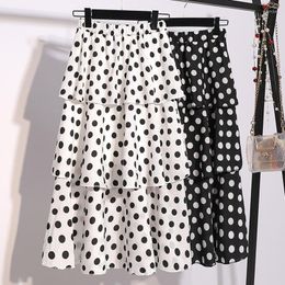 Skirts 2022 3 Layered Women Skirt Black White Korean Style Polka Dot Print Long Summer Pleated A-line Layers Cake