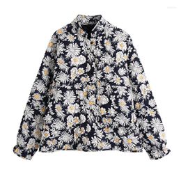 Women's Jackets Women's Women Chrysanthemum Floral Print Casual Fashion Jacket Coat Female Stand Collar Snap Button Zipper Pocket Chic