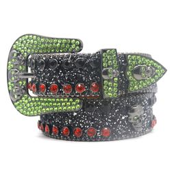 Skull Belts Men Women Unisex Crystal Diamond Black Studded Designer Belt Colourful Bling Rhinestone Belt