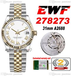 EWF 31mm 278273 ETA A2688 Automatic Ladies Watch Two Tone Yellow Gold White Roman Dial JubileeSteel Bracelet Super Edition Womens Same Series Card Puretime H8