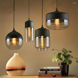 Pendant Lamps Nordic LED Lights Black/White Clear Glass Lampshade Loft Lamp E27 Dinning Room Home Deco Lighting Fixtures Avize