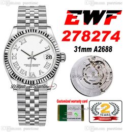 EWF 31mm 278274 ETA A2688 Automatic Ladies Watch Fluted Bezel White Dial Silver Markers JubileeSteel Bracelet Super Edition Womens Same Series Card Puretime F6