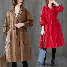 Women's Trench Coats Women's Large Size Mid-length Windbreaker Jacket Women Spring Autumn 2022 Korean Loose Literary Drawstring Waist