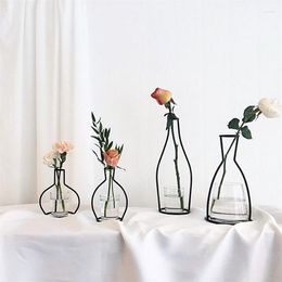 Vases Retro Iron Line Flowers Vase Metal Plant Holder Modern Solid Nordic Styles Home Garden Decor