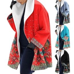 Women's Wool Blends Coat Long Sleeve Single Button Woolen Harajuku Pattern Vintage Elegant Tweed Loose Autumn Winter Outerwear 220912