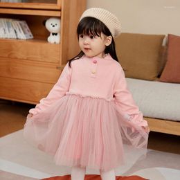 Girl Dresses Autumn Winter Baby Dress Knee-Length Cotton Fleece Warm One-year-old Princess Solid Long-Sleeved Toddler Clothes