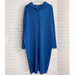 Women's Trench Coats Women's Changpleat Autumn Women Coat Miyake Pleated Fashion High Street Solid Loose Plus Size Single Breasted