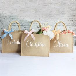 Gift Wrap Personalized Thank You Gift Large Mrs Burlap Tote Bag Custom Bridesmaid Beach Jute Bag Wedding Party Bridal Shower Favor Vintage 220913