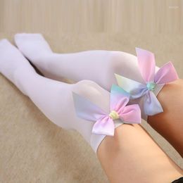 Women Socks & Hosiery Bow Tie Stockings Summer Lolita Evening Party Dress Wear Long Female Knee High Stocking Black White PinkSocks