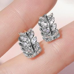 Hoop Earrings Leaf Ear Buckle For Women Dainty Silver Color Piercing Earlobe Accessories Fashion Jewelry Wholesale KCE062