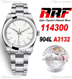 ARF 39mm 114300 SH3132 Automatic Mens Watch Polished Bezel White Dial Stick Markers 904L Steel OysterSteel Bracelet Super Edition Same Series Card Puretime B2