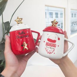 Mugs Christmas Ceramic Coffee Mug With-Lid Spoon Creative Cute Cup Office Teacup Drinkware Gingerbread Man Gifts