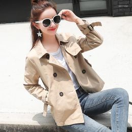 Women's Trench Coats Women's 2022 Autumn Women Short Button Casual Turn-Down Collar Loose Double Breasted Outerwear