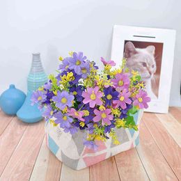 Faux Floral Greenery 1Pcs Daisy Silk Artificial Flower Bouquet 28 Heads 30Cm Fake Flower Decorating For Home Wedding Hotel Table Decoration J220906