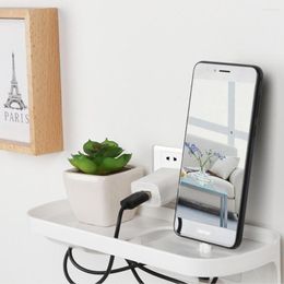 Hooks Bedside Charging Shelf Organizer Rack Floating Nightstand Storage For Tablet Phone Stand Holder Switch Socket Wall Outlet