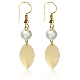 Simple style retro Gold leaf Pearl Royal Charm Earrings Wedding Bridal Jewelry gift