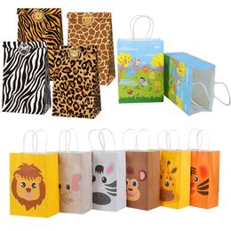 Gift Wrap 12pcs jungle animal paper bags boy birthday party decorations candy bag box baby shower boy jungle party supplies packing bag 220913