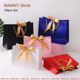 Gift Wrap Luxury Bag Box Bow Ribbon Black Simple Paper Kraft Candy with Handle Wedding Birthday Package 220913