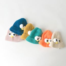 Baby Girls Winter Autumn Warm Hat Candy Color Bonnet for Children Headwrap Turban Kids Knitted Skullies Big Eyes Cartoon Beanie