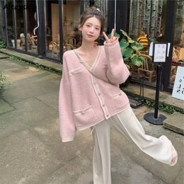 Women s Sweaters Cardigan Women Patchwork V neck Loose Elegant Design Sweet Retro Ropa Mujer Casual Vacation Chic Stylish College Ulzzang Young 220913