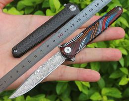 1Pcs M6670 Flipper Folding Knife VG10 Damascus Steel Blade Colour G10 Handle Ball Bearing Fast Open EDC Pocket Knives