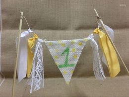 Festive Supplies Handmade Lace Cake Bunting Birthday Toppers Banner Burlap Yellow Polka Dots Baby Shower 1st Party Decoration