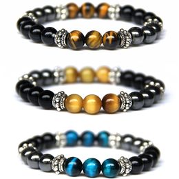 Natural Stone Beaded Bracelet Strands Mulitcolor Tiger Eyes Men Bangle Jewellery Gift