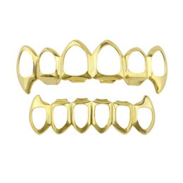 drip grillz Canada - Hip Hop 6 Teeth Hollow Band Diamond Braces Gold Plated Drip Grillz Bling Bling Gold Teeth246a