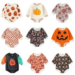 Pagliaccetti Halloween Autunno nati Neonati maschi Pagliaccetti 024M Cartoon Zucca Lettera Stampa Pagliaccetto manica lunga Tute Costume 220913