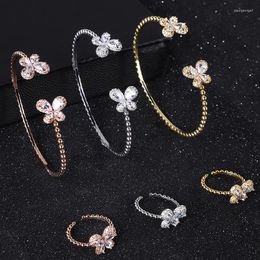 Necklace Earrings Set 3Sets/Package Stacked Bangle/Ring Luxury Korean Saudi Arabia For Women Wedding Brincos Para As Mulheres