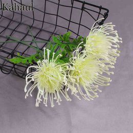 Faux Floral Greenery 3 pcs Large White Artificial Flowers for Wedding Decoration Faux Leucospermum Plastic Fake Flowers Branch Garden Outdoor Home Decor J220906