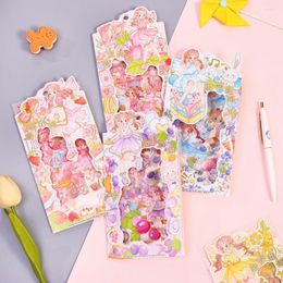 Gift Wrap INS Angel Gils PET Gold Foil Sticker Die Cut For DIY Scrapbooking Journal Phone Case Decoration Waterproof Label