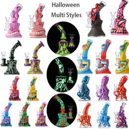 6 Inch Unique Glass Bongs Hookahs Eye Teeth Water Pipes Showerhead Perc Octopus Oil Dab Rigs Beaker Bong 4mm Thick Mini Wax Rigs With Bowl Halloween Style