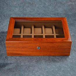 Watch Boxes Rosewood Box 10 Slot Brown Pillow Glass Window Storage Case