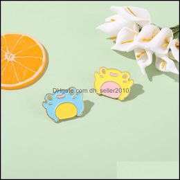 Pins Brooches Colored Lapel Pin Brooches Cartoon Cute Solar Sunflower Yellow Blue Frog Ins Alloy Brooch Badge Student Book Packaging Dhnoq