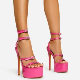 Sandals 2022 Platform Women Narrow Band Open Toe Summer Shoes Super High Heels Girls Chunky Heel Buckle Strap Sexy