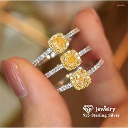 Cluster Rings Small 925 Silver For Women Fine Jewellery Pink And Yellow Zircon Cute Accessories Wedding Engagement Party Bague 1576