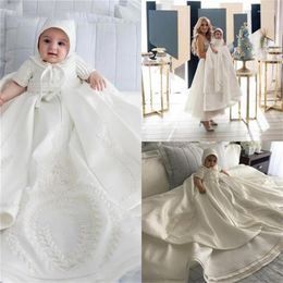 Girl Dresses Born Toddler Baby Baptism Appliques Bow Christening Gowns Satin Kids First Communion Outfit