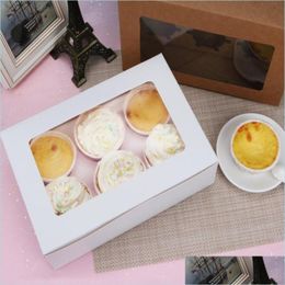 Cupcake Bread Box Kraft Paper Cupcake Bakery Cake Container With Insert Display Window Dessert Storage Boxes Party Gift Case Drop Del Dhaja