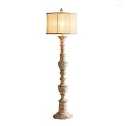 Floor Lamps Country Retro Wood Carving Lamp Solid Distressed Lighting Villa Bedroom Light Luxury Bedside