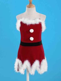 Menina es crianças meninas trajes de natal veludo vermelho temático roleplay para o natal papai noel ano novo fantasia festa vestir roupas r231027