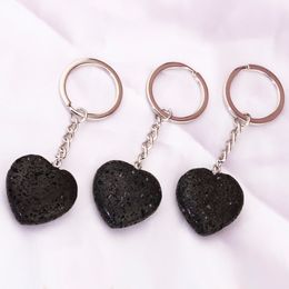 Natural Lava Stone 30mm Heart Key Chain Bag Car Key Ring Keychain For Women Men Jewellery