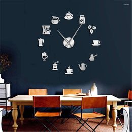Wall Clocks Coffee Signs 3D DIY Size Adjustable Clock Modern Design Kitchen Watch Quartz Acrylic Mirror Sticker Bean