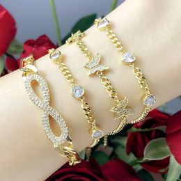 Charm Bracelets FLOLA Gold Curb Link Chain Butterfly For Women Heart Bracelet CZ Cubic Zirconia Wholesale Jewelry Gifts Brtc74