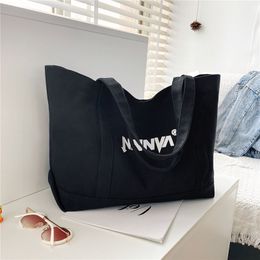 HBP Canvas bag women's one-shoulder large-capacity Japanese ins trend students class all-match literary black fashion handbag