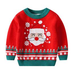 Christmas Baby Cartoon Long Sleeve Girls Boys New Year Kids Knitting Pullovers Sweater 0913