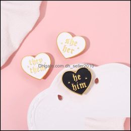 Pins Brooches Gold Plated Enamel Lapel Brooch Pin Love Heart Shaped English Letter Couples Brooches Collar Hat Jacket Badge 1 7Qs E3 Dhxma